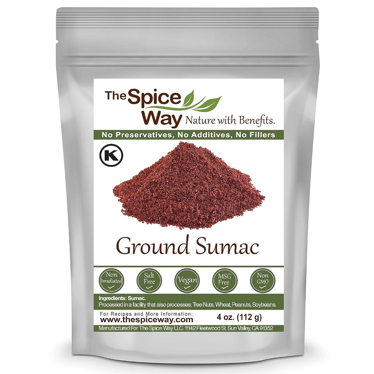 The Spice Way 100% Ground Sumac Spice No Salt GMO Irradiation Sumac Seasoning Powder 4 oz Resealable Bag