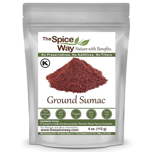 The Spice Way 100% Ground Sumac Spice No Salt GMO Irradiation Sumac Seasoning Powder 4 oz Resealable Bag