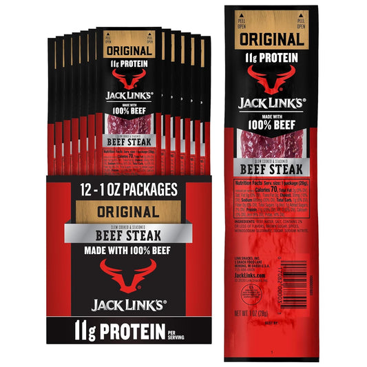 Jack Link's Premium Cuts Beef Steak, Original, 1 oz, 12 Count, Premium Beef Snack