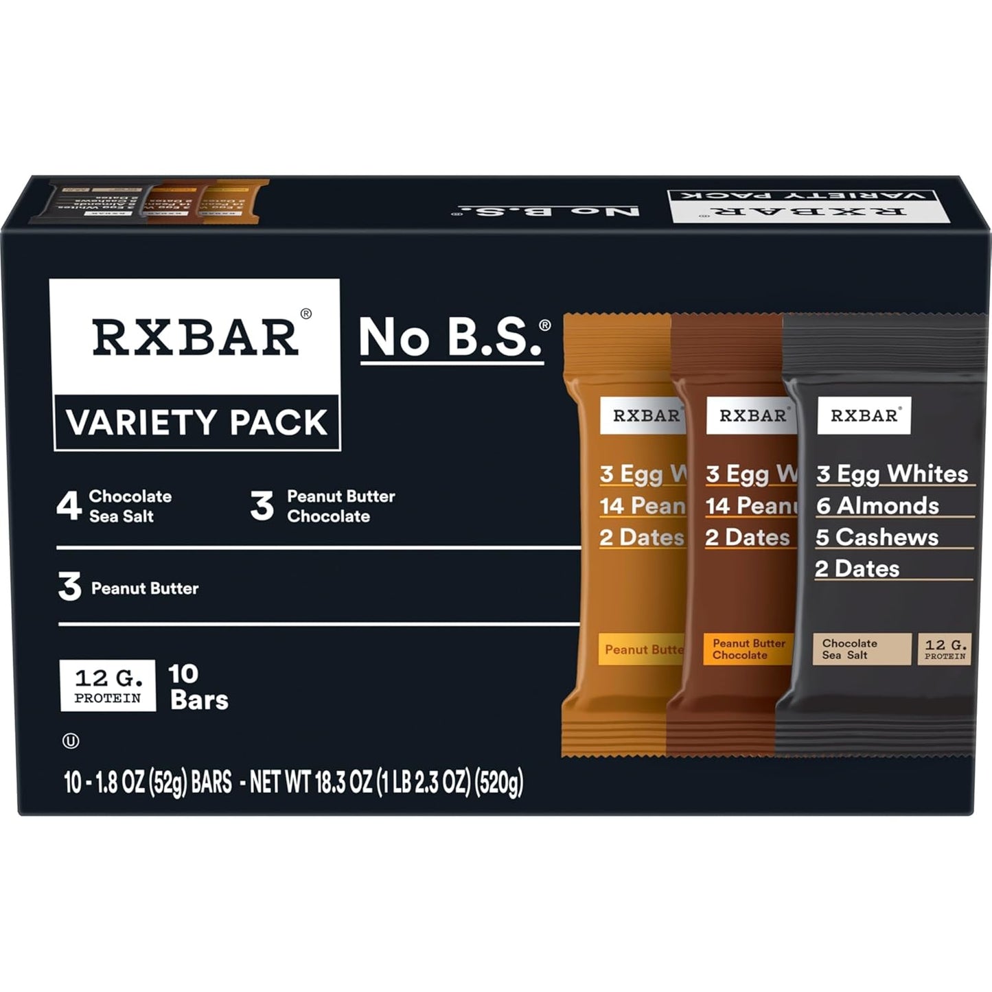 RXBAR Protein Bars Variety Pack 10 Count 18.3oz Box