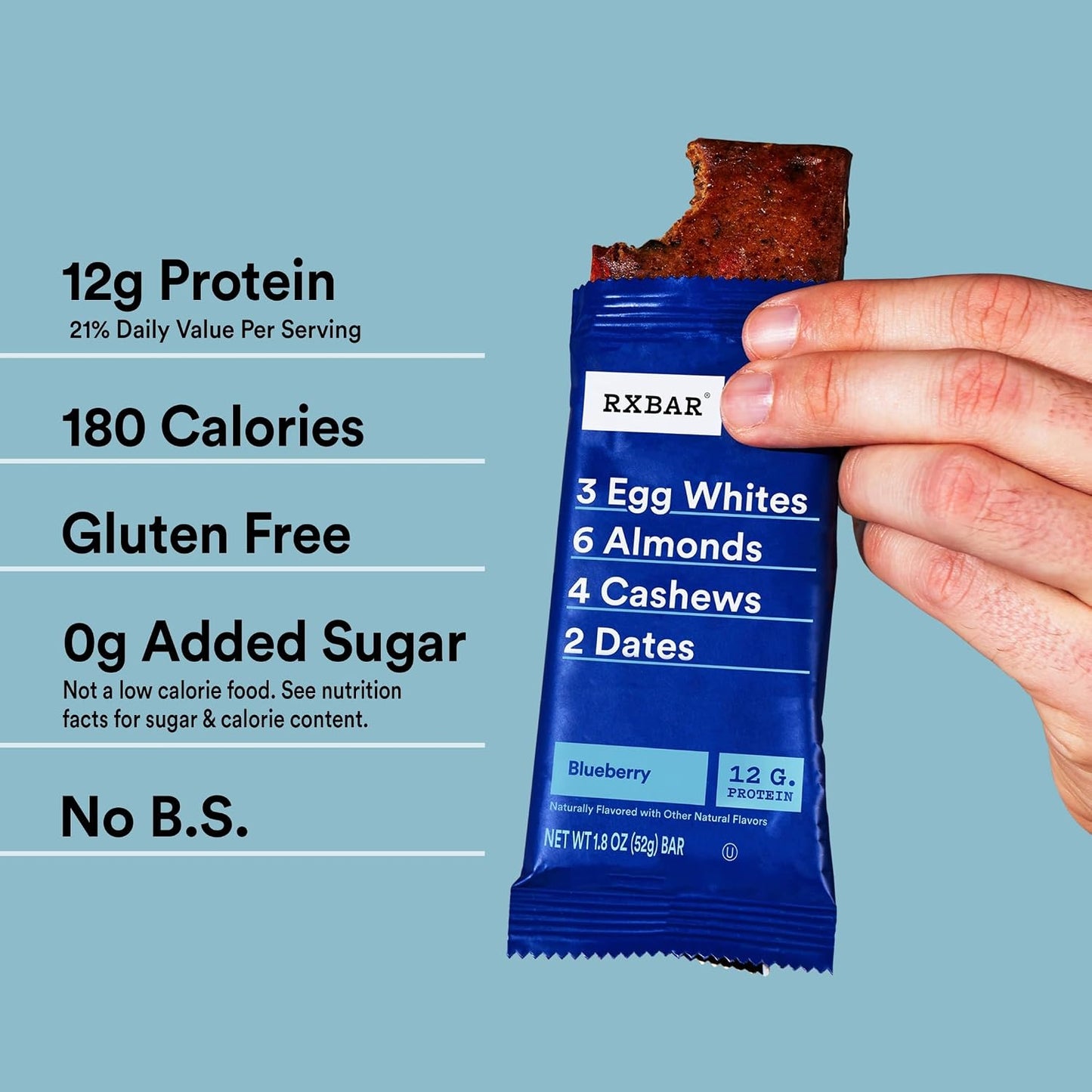 RXBAR Blueberry Protein Bars, 22oz Box, 12 Count, Gluten Free