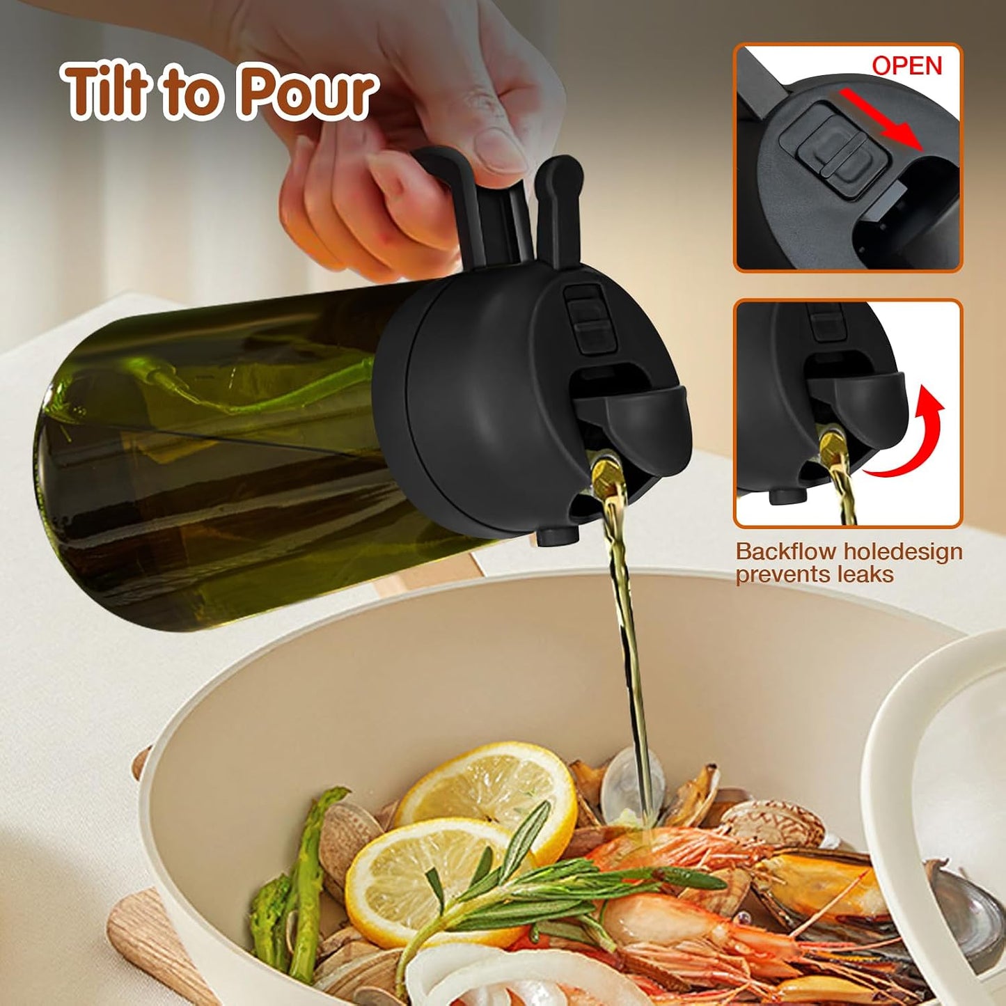 YARRAMATE 16 oz Dark Glass Olive Oil Sprayer & Dispenser, 2-in-1, Black | Light-blocking dark green glass, food-grade spray and pour bottle for cooking, air fryer, salad and BBQ
