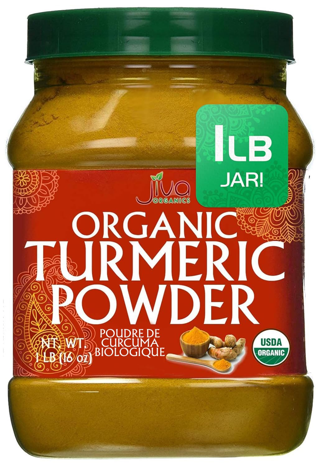 Jiva Organics 1 Pound USDA Organic Turmeric Powder - High Curcumin Content from India