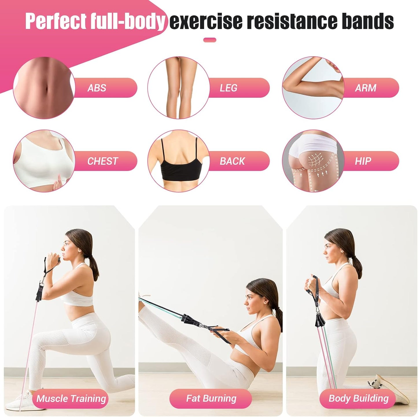 Resistance Bands with Handles for Women, 5 Level Exercise Bands