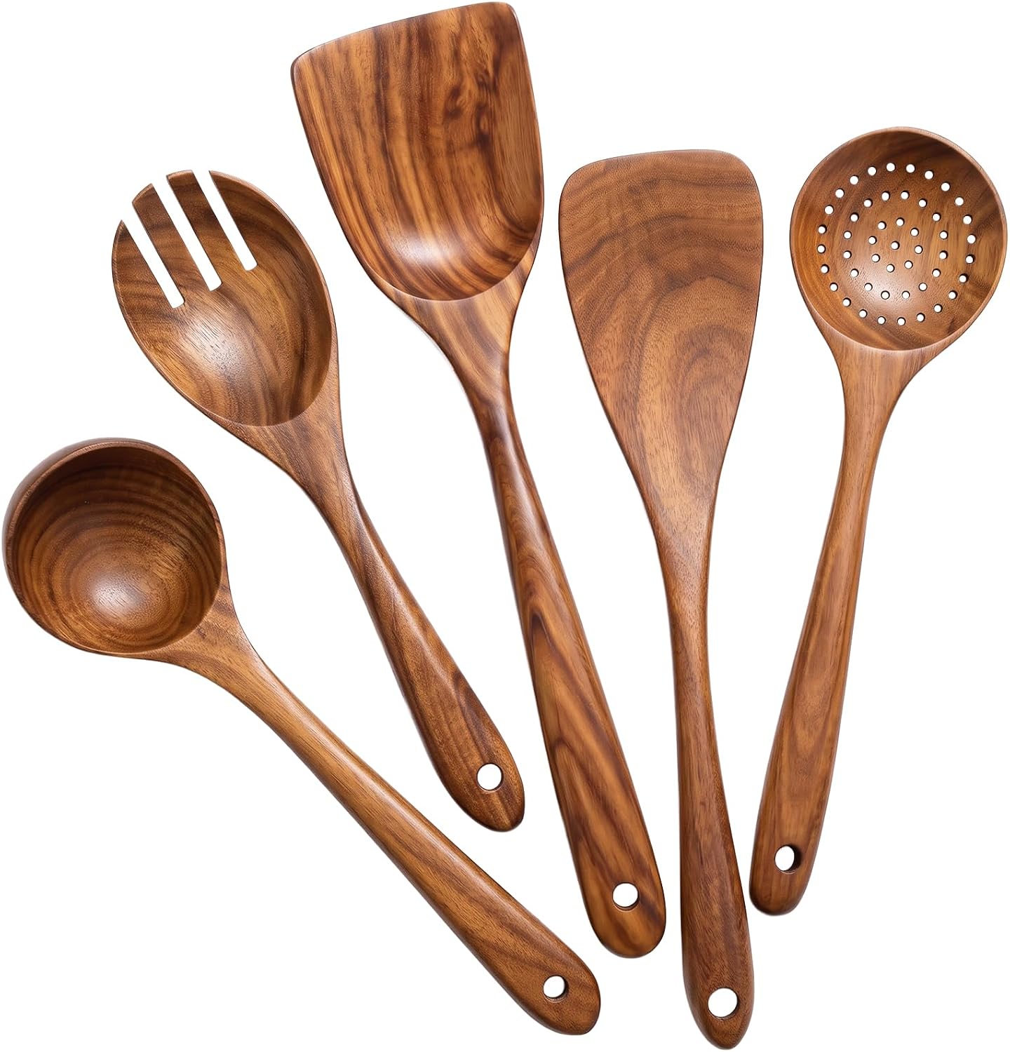 10 Pack Wooden Utensils for Cooking, Wood Utensil Set for Kitchen, Teak Wooden Spoon for Cooking, Non-Stick Spatula Ladle