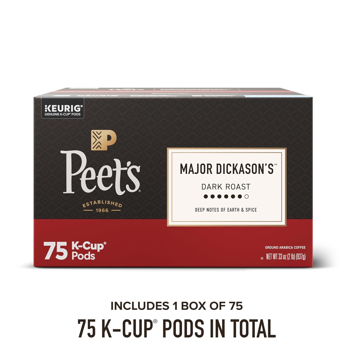 Peet's Coffee Dark Roast Keurig K-Cup Pods 100% Arabica Coffee 75 Count