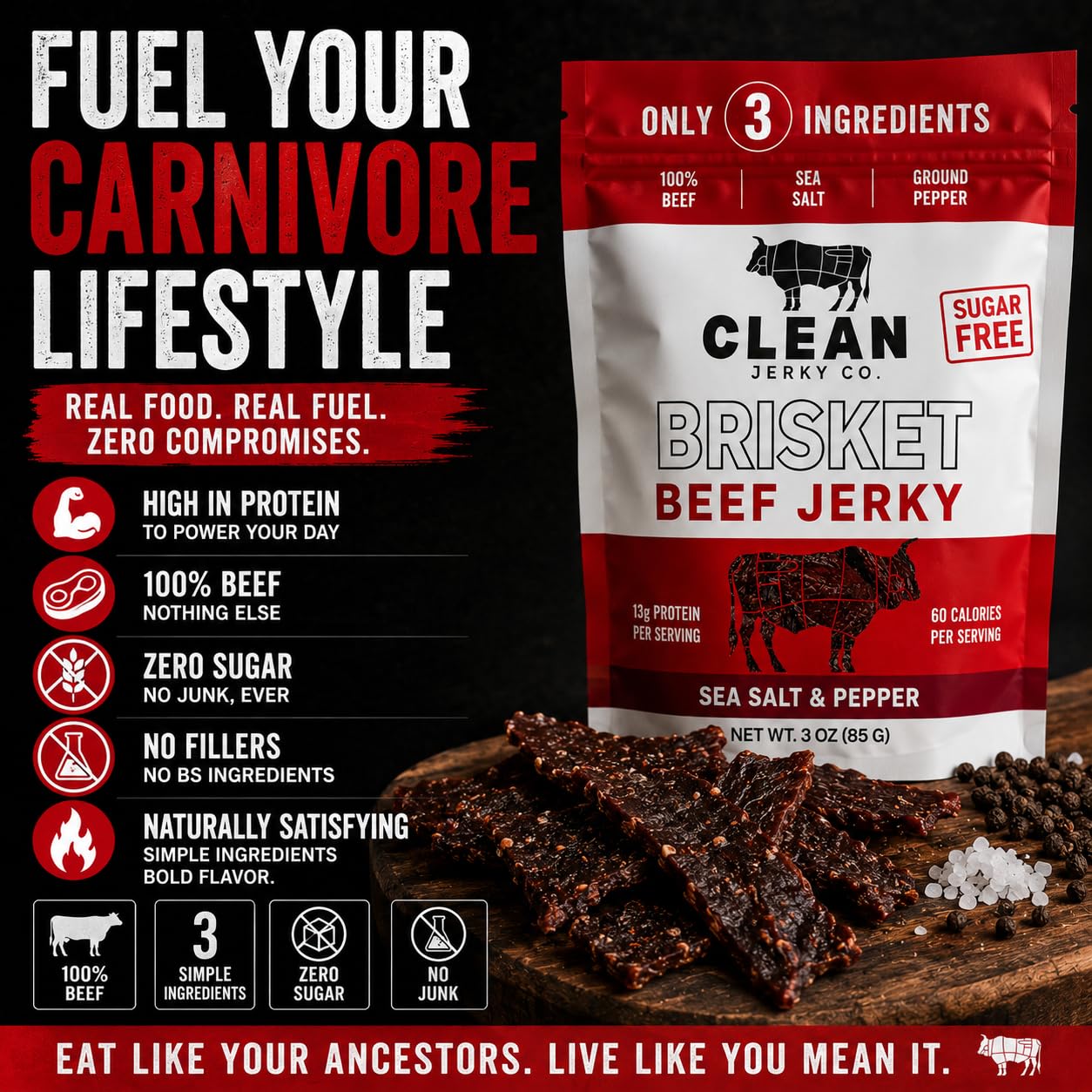 Old Fashioned Dry Zero Sugar Beef Jerky Made with 100% Beef
