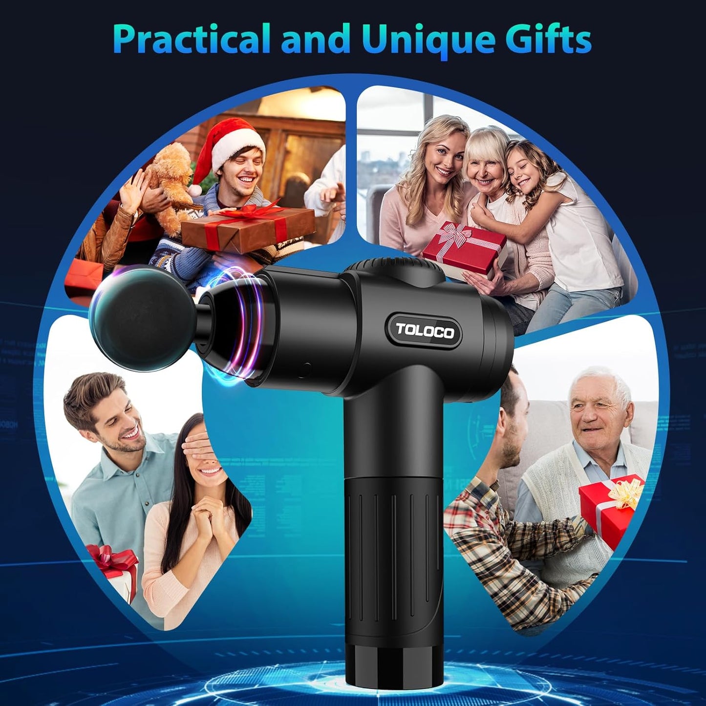 TOLOCO Massage Gun, Deep Tissue Back Massage, 10 Heads, Quiet Motor