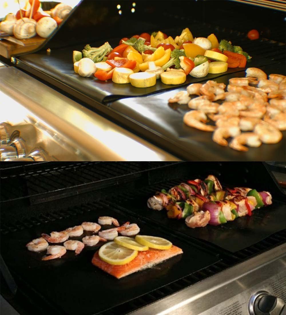 Grill Mat Set of 6, Non-Stick, 15.75 x 13 Inch, Black | Reusable Mats for Gas, Charcoal, or Electric Grills, Easy to Clean