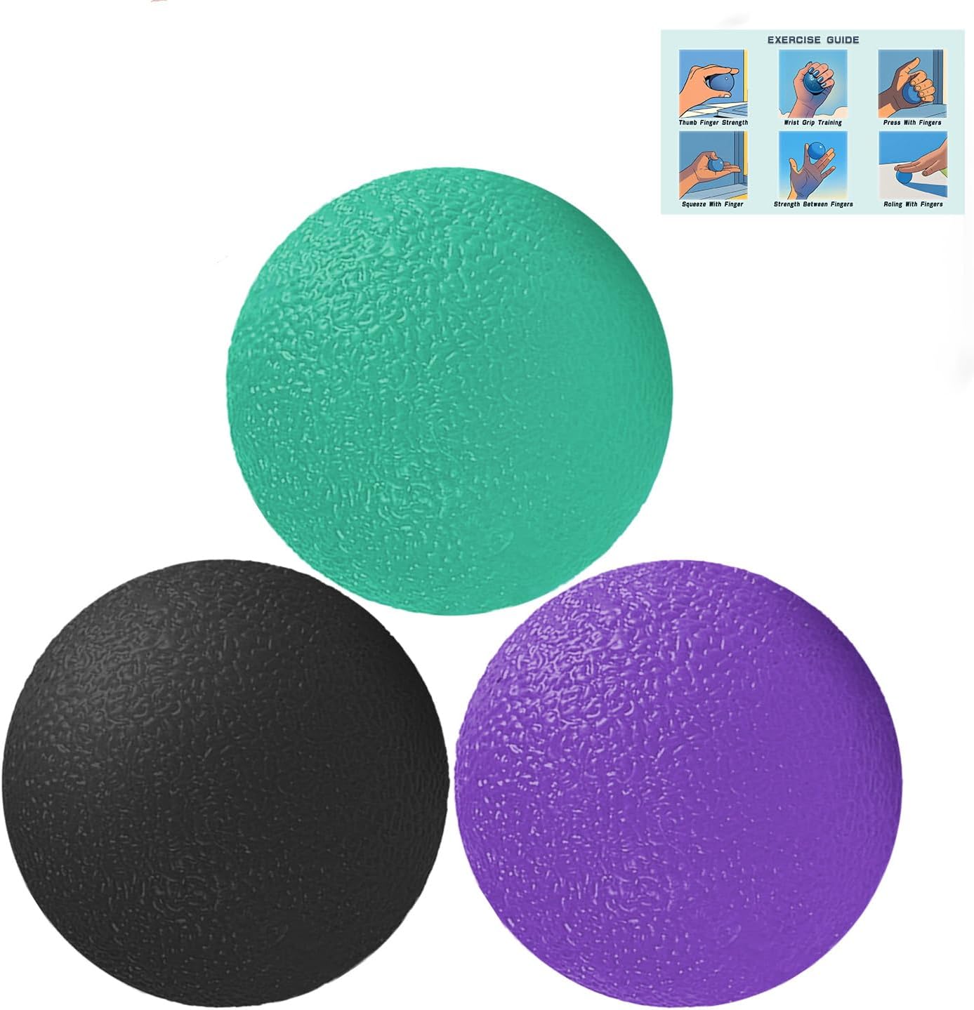 3-Pack Stress Balls for Adults - Hand Therapy, Finger Strengthening Exercises