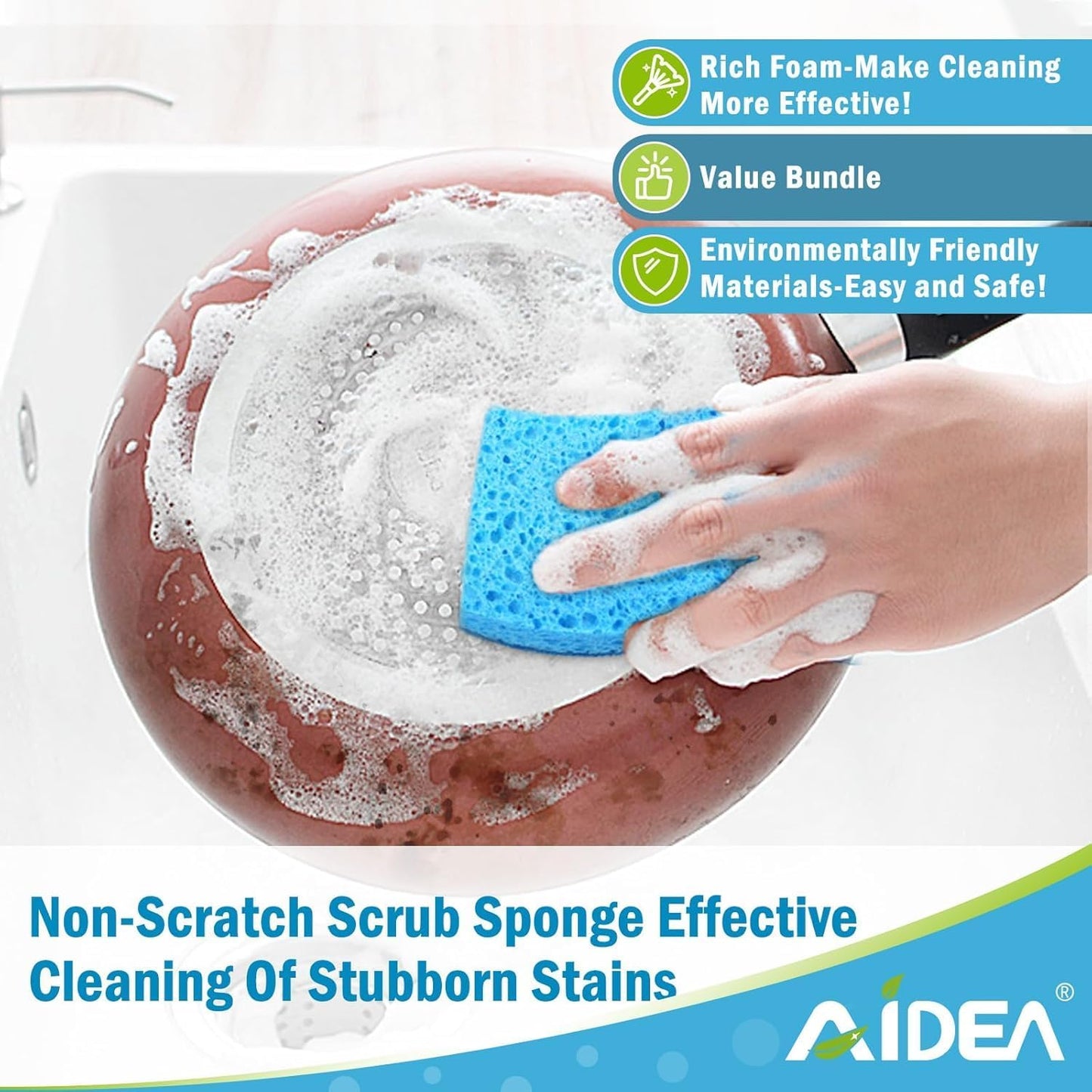 AIDEA Sponges Kitchen-24Count, Non-Scratch Scrub Sponge, Sponge for Dishes | Kitchen Sponges for Non-Stick Cookware, Cleans Fast Without Scratching, Cleaning Power for Kitchen, Bathroom, Household