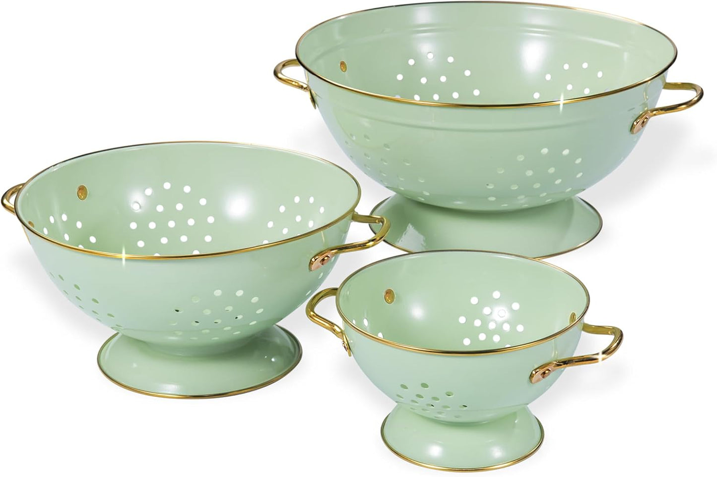 Metal Colander Set of 3, Strainer Basket with Handles perfect for Spaghetti, Pasta, Berry, Vegetable, Fruit, Solid Base Powder Coated Kitchen Essential Strainer Set, 1 & 3.5 & 5 Qt (Cream)