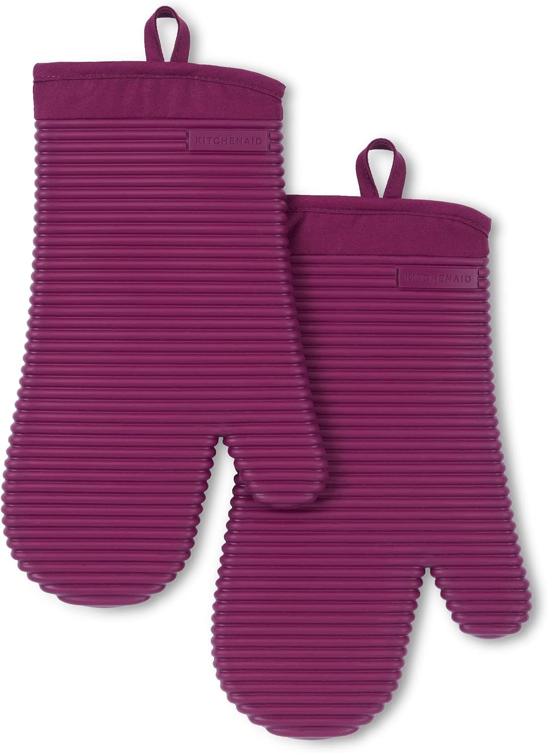 KITCHENAID Ribbed Soft Silicone Oven Mitt 2-Pack Set, 7.5"x13", Milkshake Tan