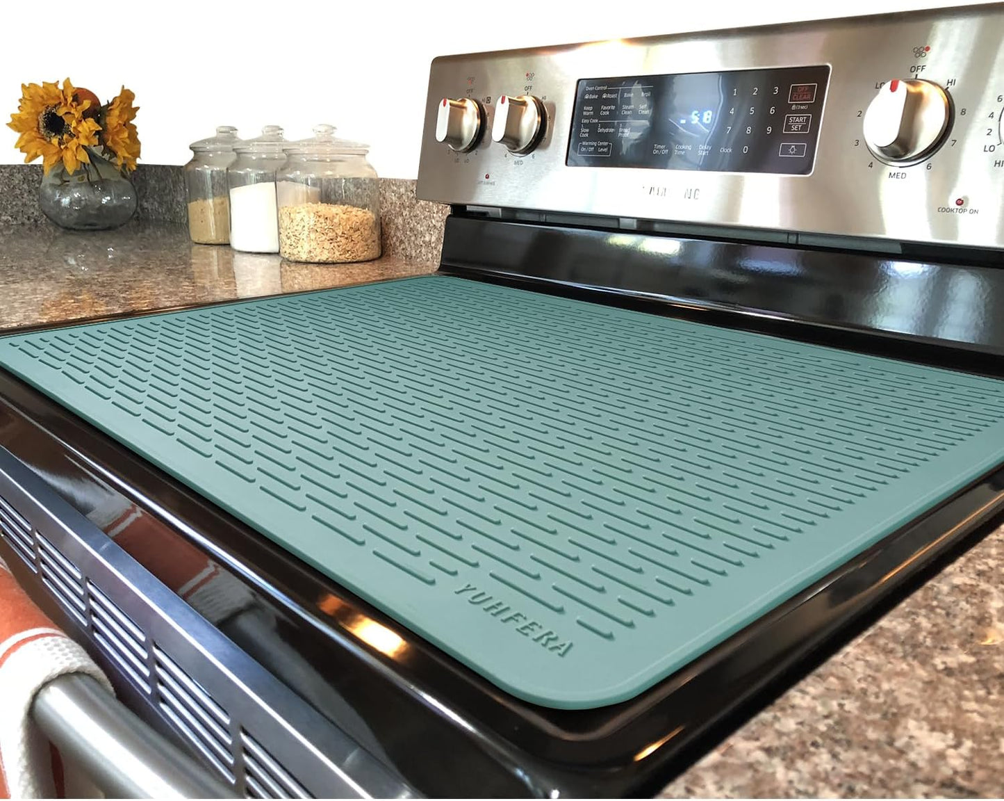 YUHFERA Stove Top Cover for Electric Stove - Silicone Stove Mat for Glass Top, Glass Cooktop Protector for Kitchen,Multi-Functional Oven Covers for Electric Stove (Black,28 x 20)