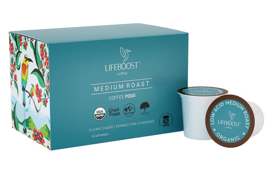 Lifeboost Medium Roast Low Acid Coffee K Cups - Single Origin Organic Coffee Pods