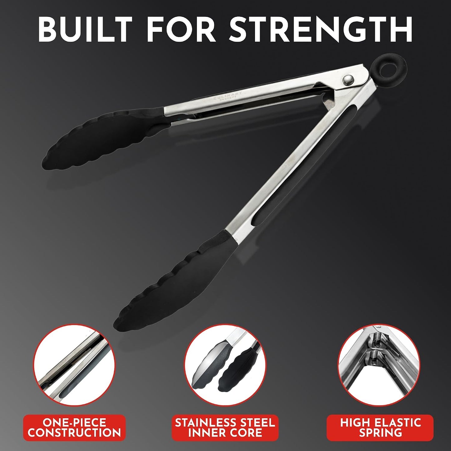 Kitchen Tongs with Silicone Tips Set of 3 Heat Resistant Tongs for Serving Food, 12-Inch, 9-Inch, 7-Inch Locking Silicone Tongs for Cooking, Salad Tong, Black Kitchen Utensils