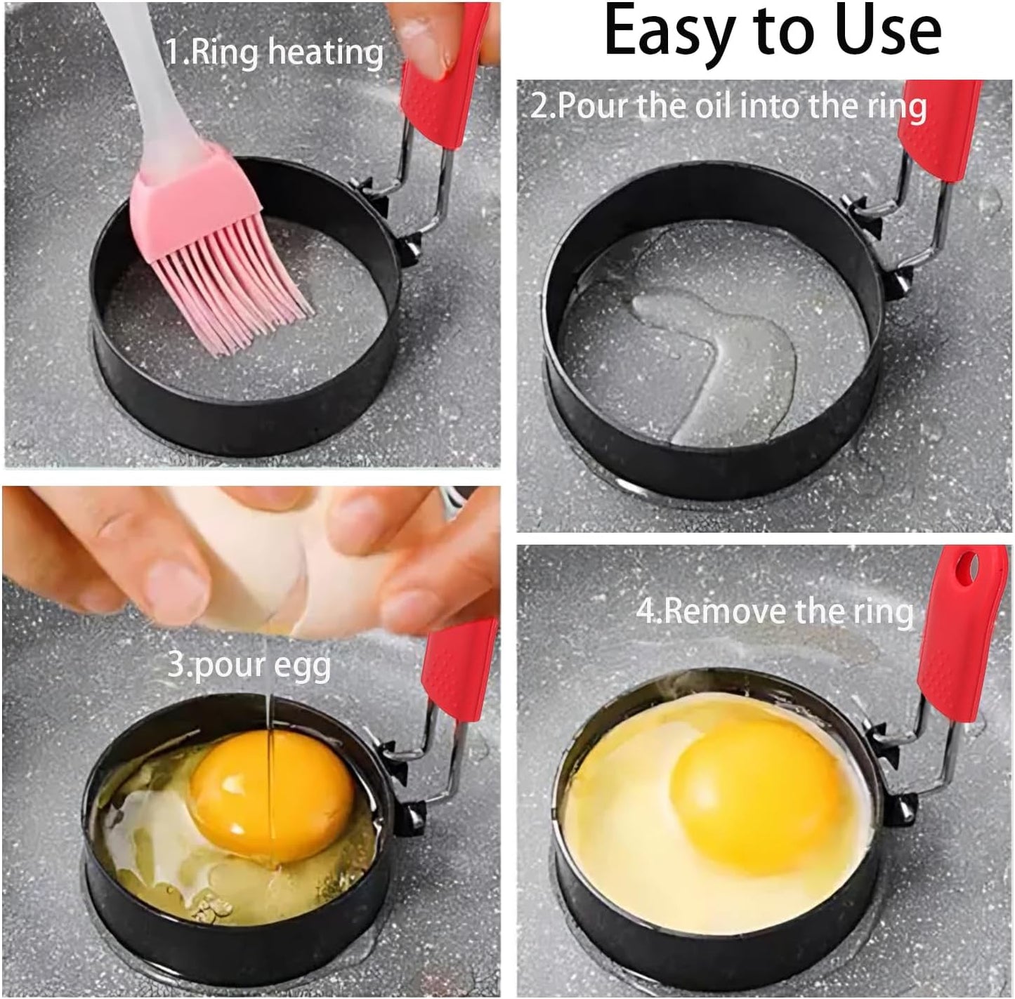 3.5" Egg Rings Set of 2 with Silicone Handle, Round Mold for English Muffins,Pancake Mold for Indoor Camping Breakfast Sandwiches Egg Mcmuffins