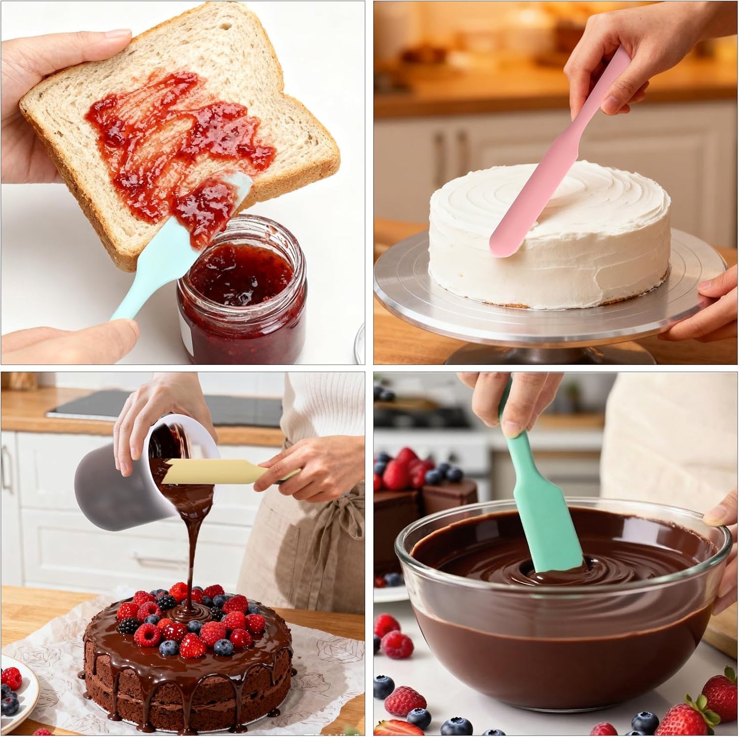 Palksky Silicone Chocolate Melting Cup Set with 4 Silicone Measuring Cups (250ml & 350ml) and 4PCS Heat-Resistant Jar Spatulas, Non-Stick Baking Tools for DIY Chocolate, Butter & Cream Mixing