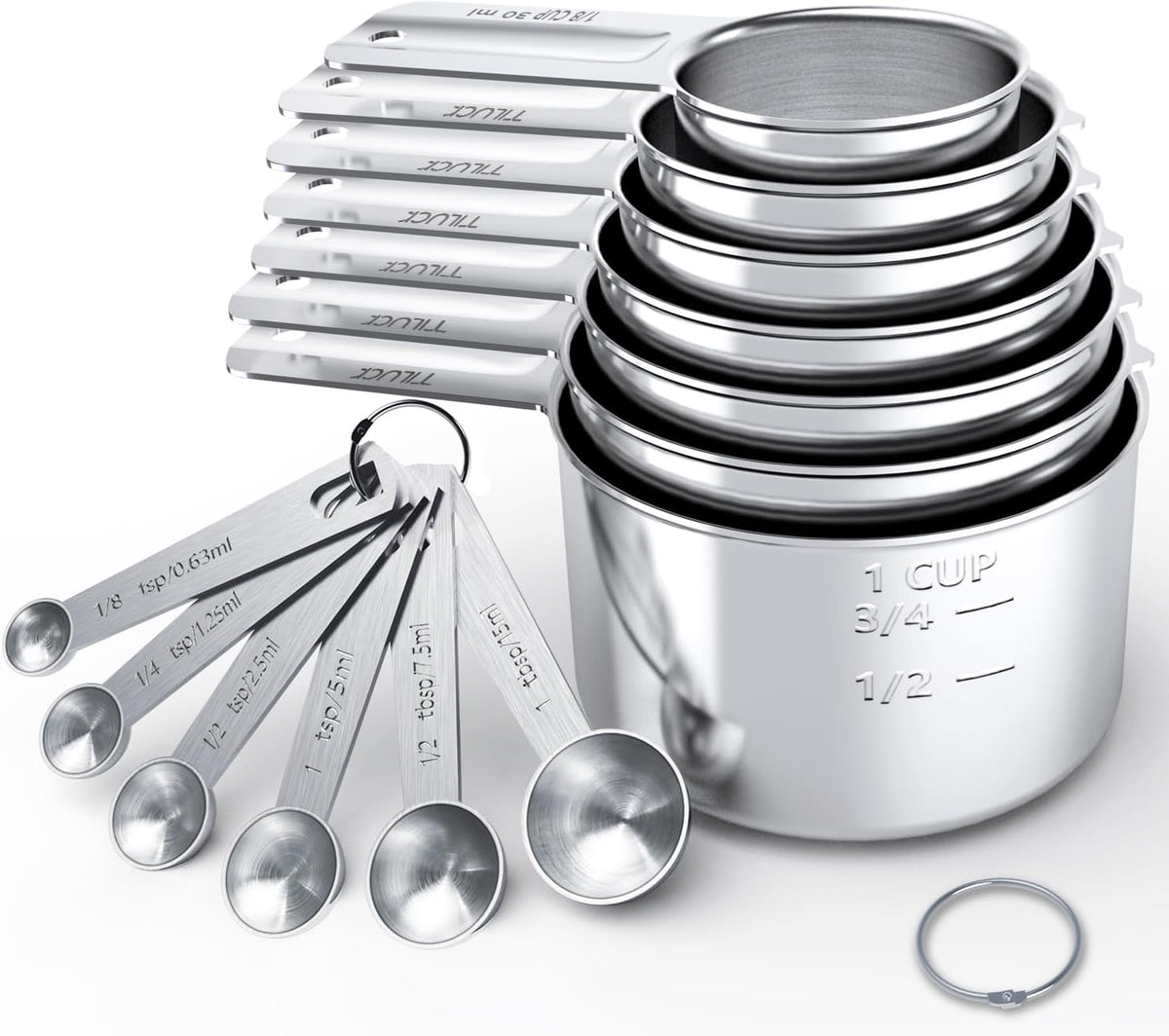 TILUCK Stainless Steel Measuring Cups & Spoons Set,Coffee Scoop Spoon,Kitchen Gadgets for Cooking & Baking,Set of