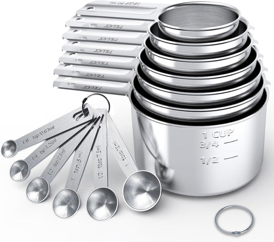 TILUCK Stainless Steel Measuring Cups & Spoons Set,Coffee Scoop Spoon,Kitchen Gadgets for Cooking & Baking,Set of