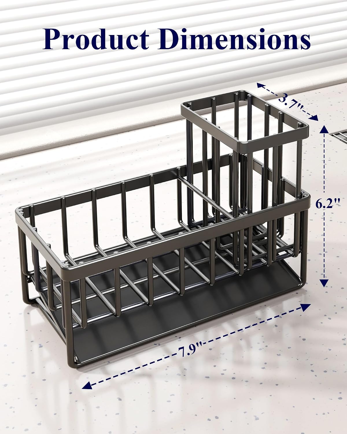 Kitsure Sponge Holder for Kitchen Sink, 7.9"x3.7"x6.2", Black | Kitchen Sink Caddy, Home Decor Accessories, Stainless Steel, High Brush Holder