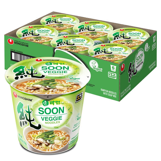 Nongshim Soon Veggie Cup Noodle Soup, 2.6 Oz, Pack of 6 - Bold Flavor, Plant-Based