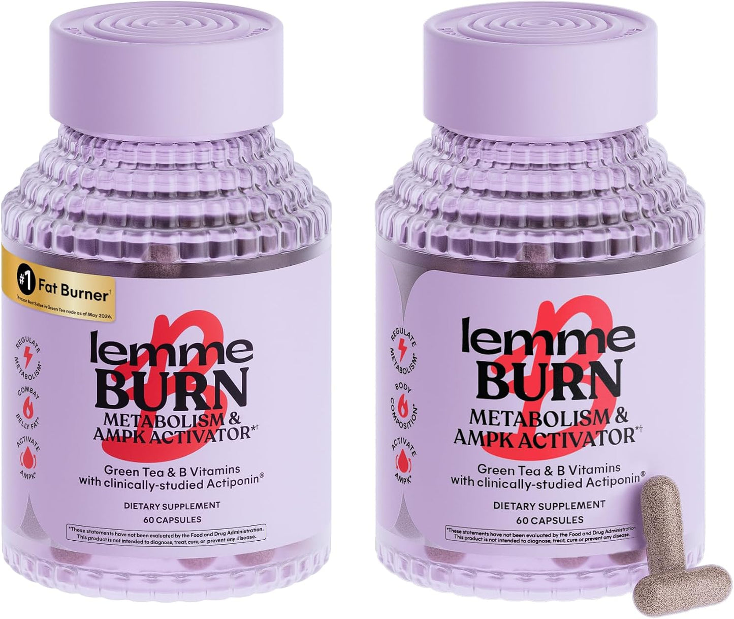 Lemme Burn - Metabolism, Belly Fat Burning + AMPK Activating Supplement for Men & Women w/Clinically Studied Actiponin Gynostemma, Green Tea Extract, Vitamins B6 & B12 - Gluten Free, 60 Count