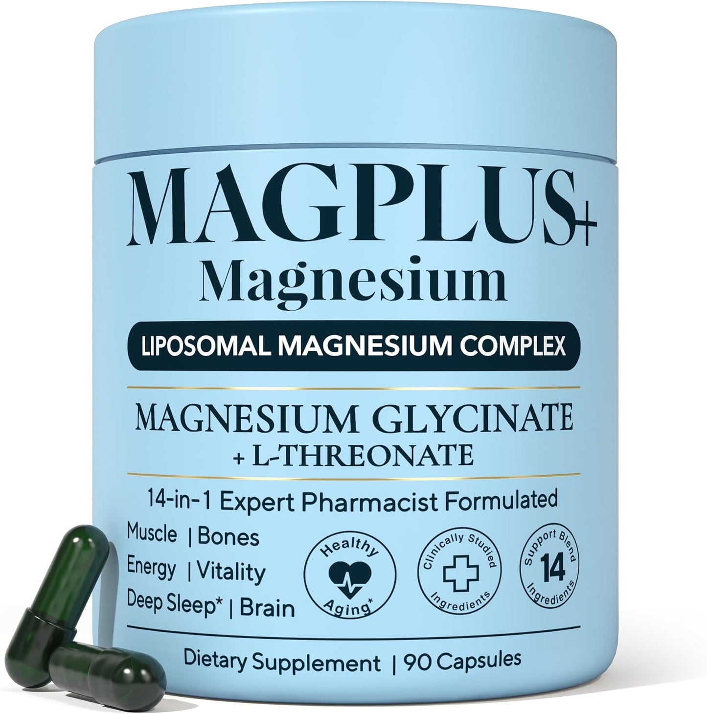 Magnesium L-Threonate with Apigenin, Valerian Root & L-Theanine – No Melatonin Restful Sleep & Brain Supplement – Clinically Studied 7-Ingredient Formula – Memory & Focus – 60 Capsules
