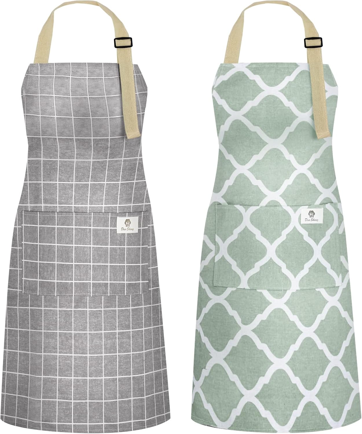 NLUS 2 Pack Kitchen Cooking Aprons, Adjustable Bib Soft Chef Apron with 2 Pockets for Men Women(Black/Brown Stripes)