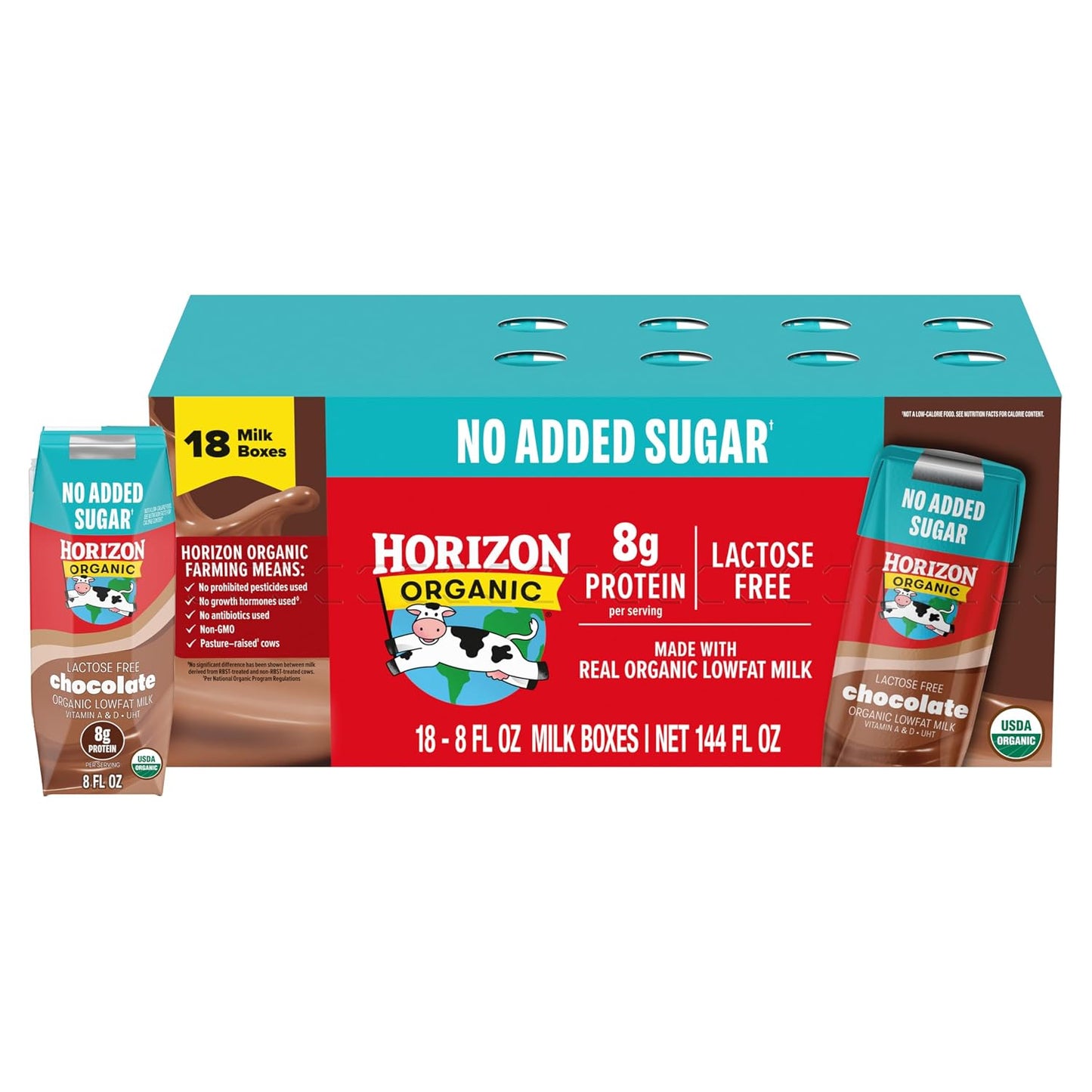 Horizon Organic Shelf Stable 1% Lowfat DHA Omega-3 Chocolate Milk Boxes, Pack of 12 - 8g Protein per Serving