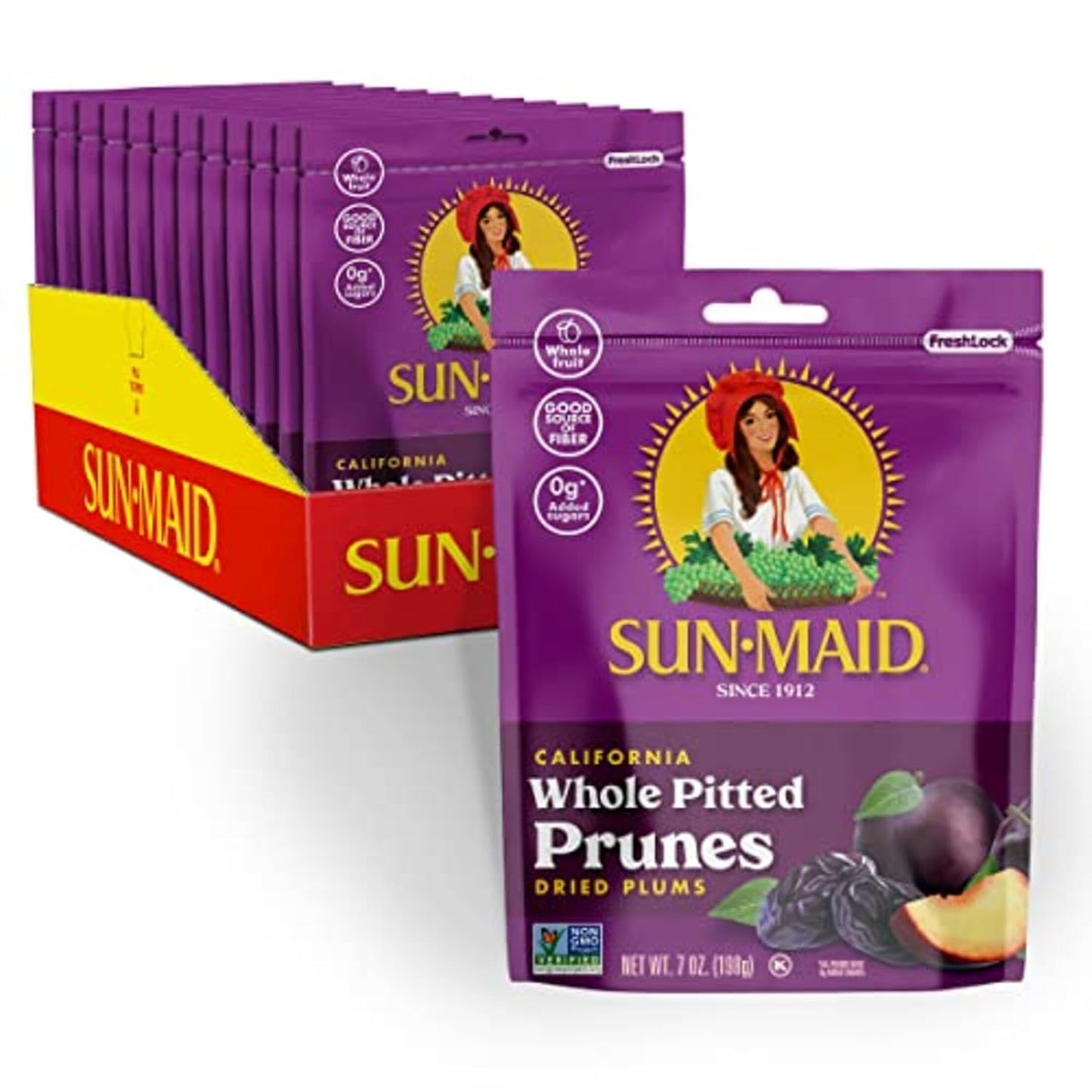 Sun-Maid California Sun-Dried Whole Pitted Prunes 4 Pack 7 oz Resealable Bag
