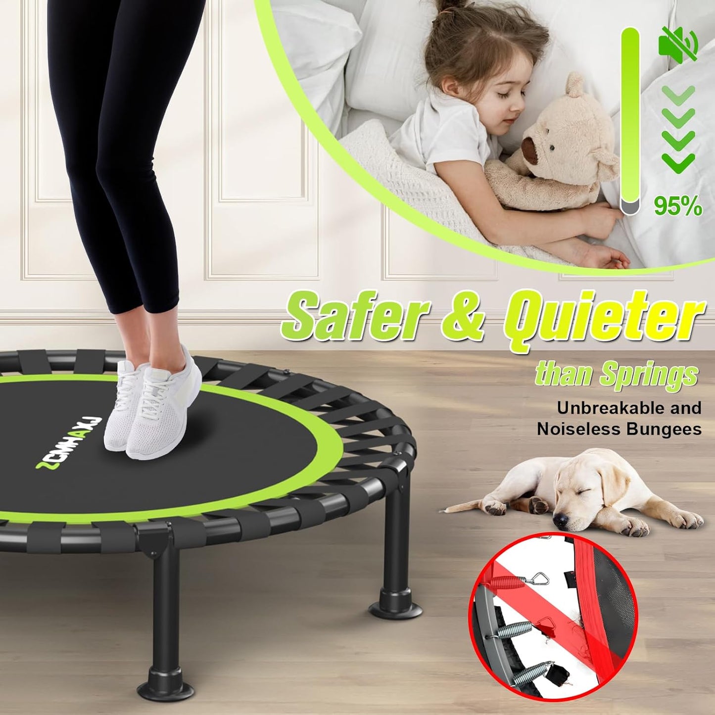 ZCMHAXJ 36/40/48" Foldable Mini Trampoline, 440lbs Capacity, Indoor Fitness Workout Equipment