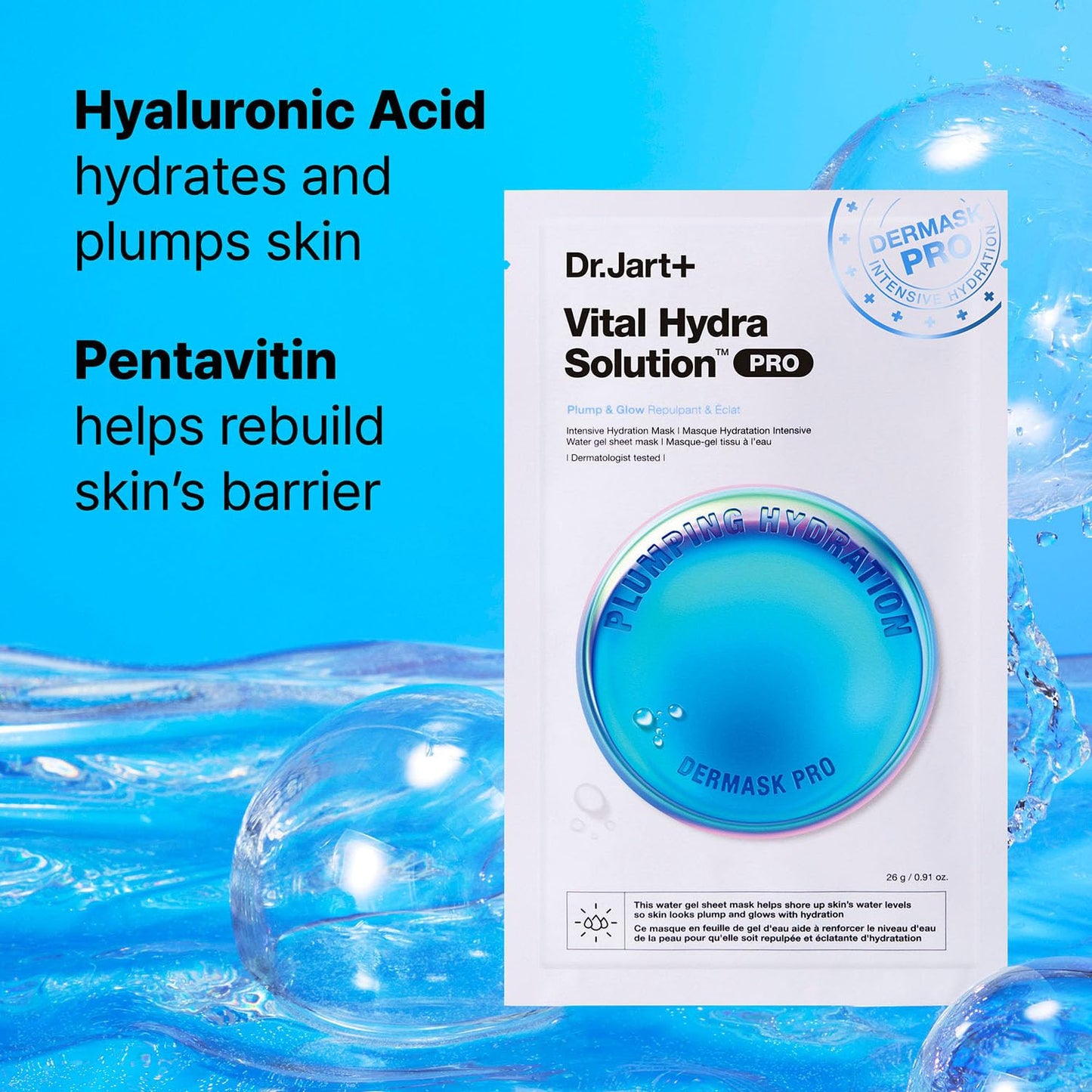 Dr.Jart+ Dermask Vital Hydra Solution Glow Korean Face Mask with Hyaluronic Acid