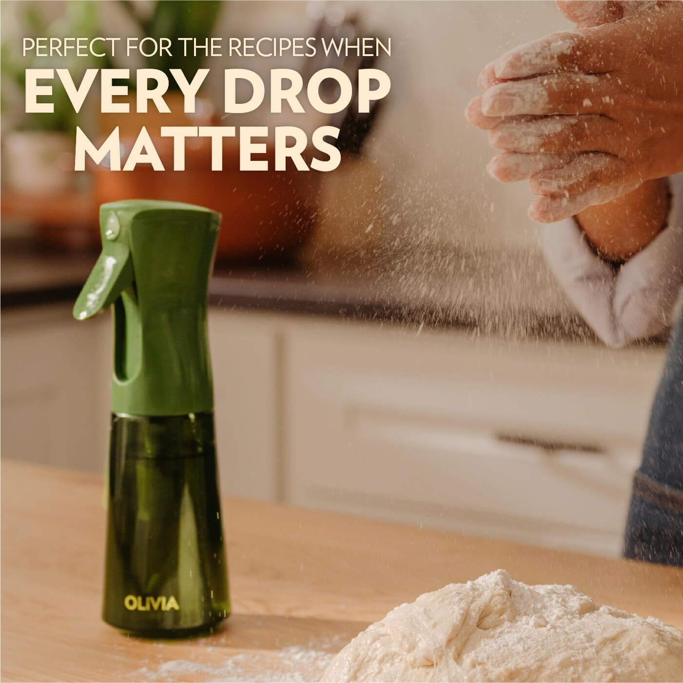 FLAIROSOL OLIVIA SIGNATURE Oil Sprayer for Cooking, 200ml Glass, Green/Gold | Portion control mist for air fryer, salad, BBQ, refillable & reusable, fine mist olive oil kitchen sprayer, anti-drip