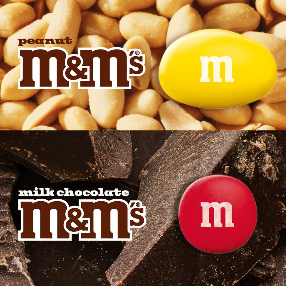 M&M's Milk Chocolate and Peanut Bulk Candy Jars, Assorted Chocolate Candies, Party Size, Movie Night Snacks, Resealable and Recyclable, 48.5 Ounces Total (Pack of 2)
