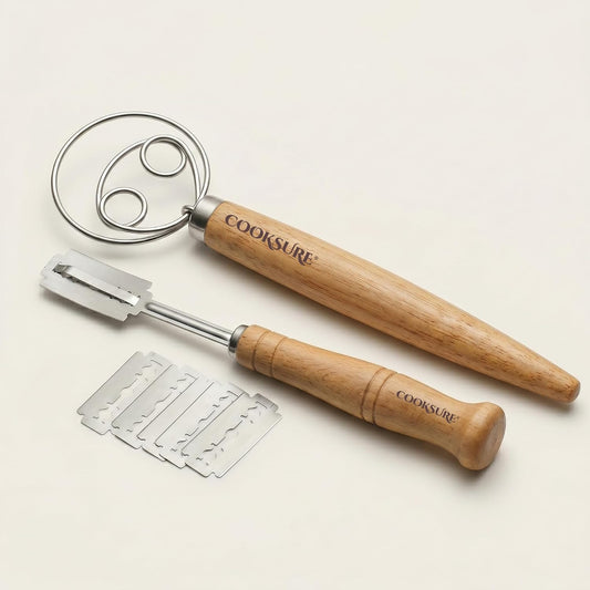 2Pcs Danish Dough Whisk & Bread Lame for Sourdough Bread – Wooden Handle Dough Whisk Mixer and Bread Scoring Tool, Artisan Sourdough Baking Tools & Bread Baking Supplies