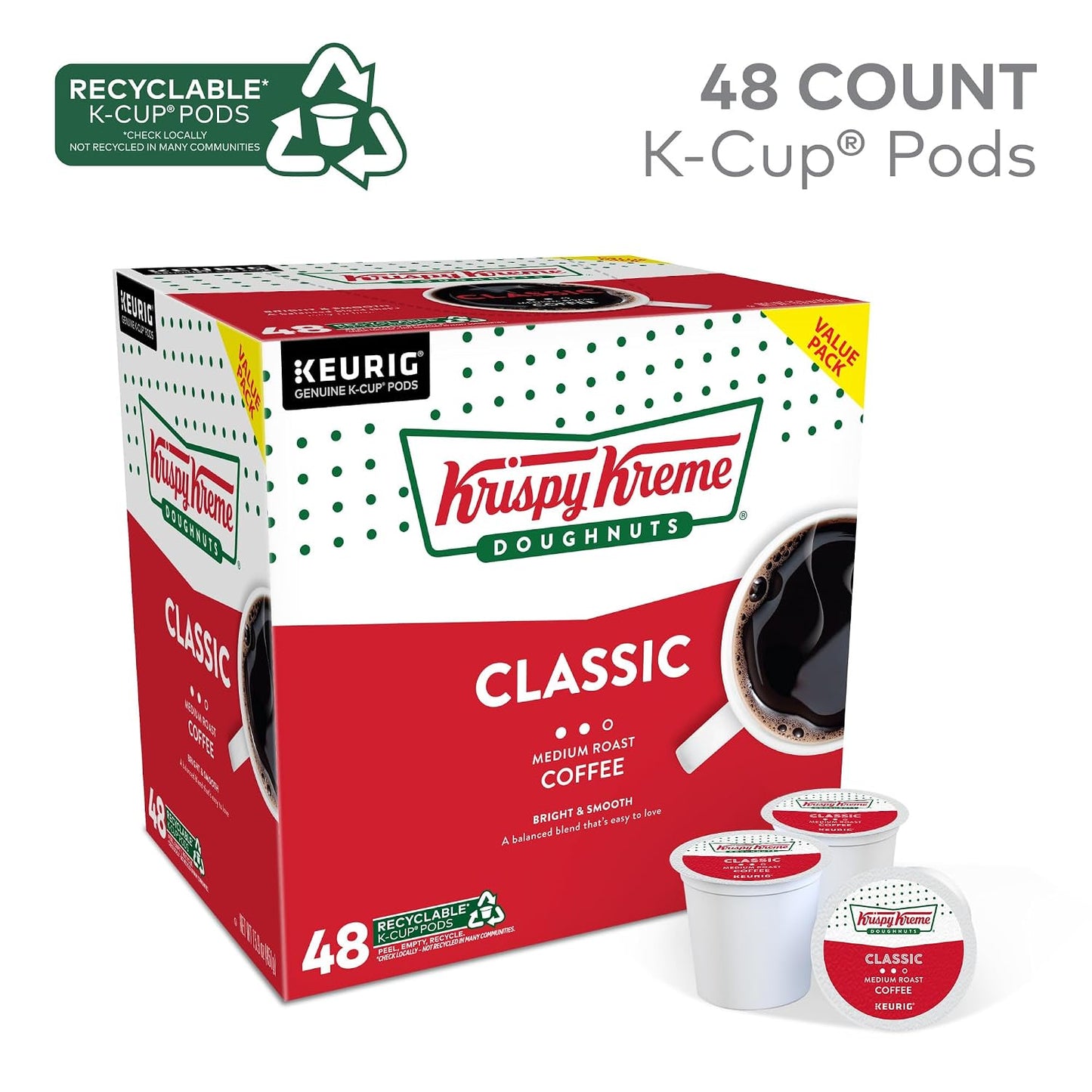 Krispy Kreme Classic Medium Roast Coffee K-Cup Pods 48 Count