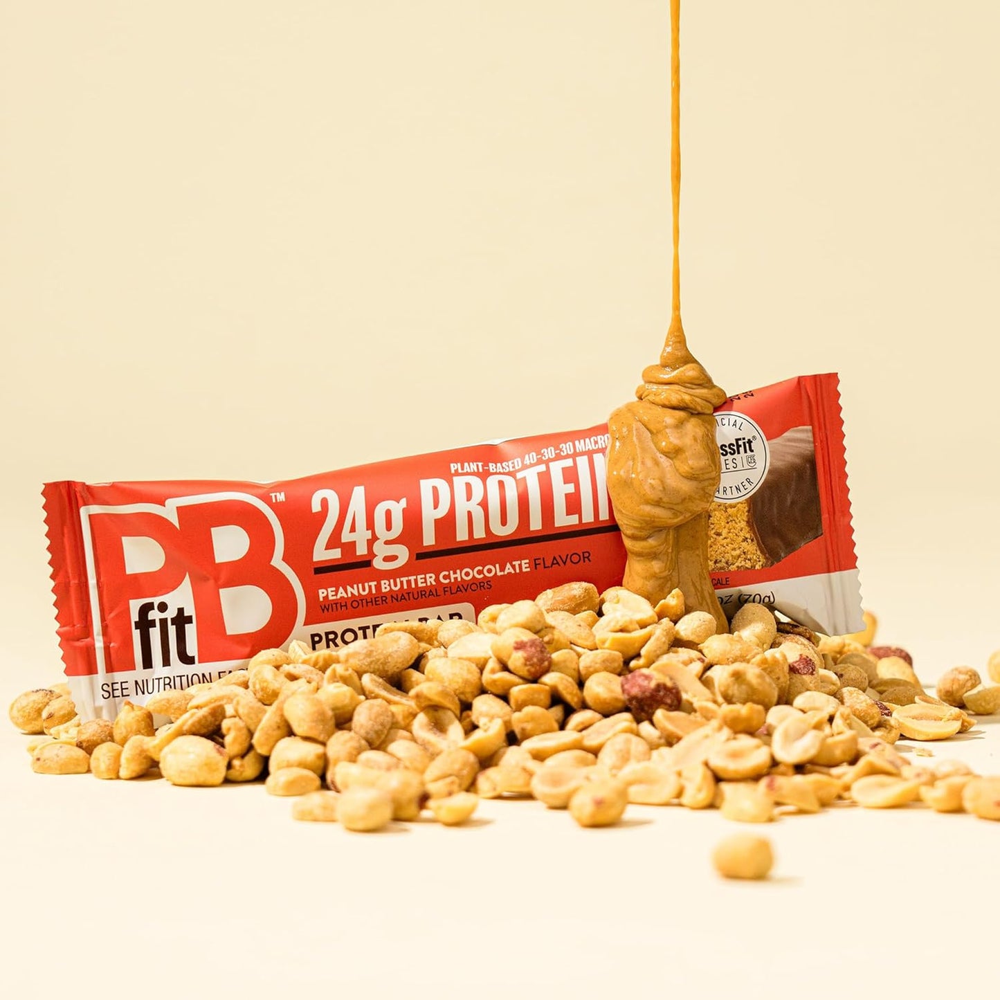 PBfit Peanut Butter Chocolate Protein Bars, 24g Protein, Gluten Free, Vegan, 40-30-30 Macros, 2.47 Oz, Pack of 12