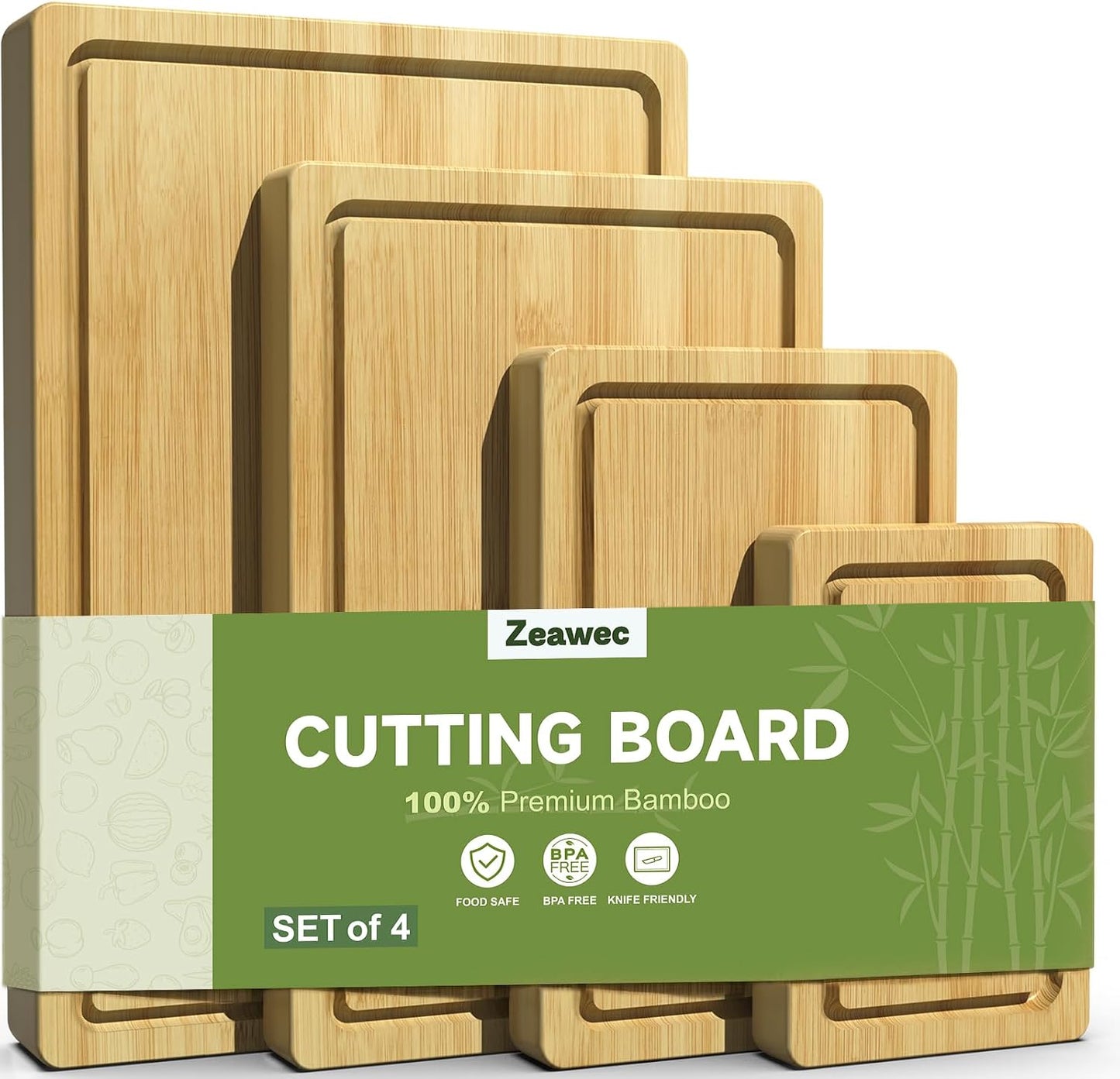 3-Piece Set Deep-Carbonized Bamboo Cutting Board for Kitchen - Crack-Resistant Wood Chopping Boards with Deep Juice Grooves, Pre-Oiled Butcher Block for Meat, Vegetables & Cheese, Carbonized