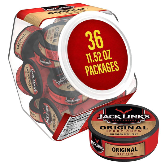 Jack Link's Original Beef Jerky Chew, 36 Pack, 0.32 oz Tins, Ready to Eat Protein Snacks