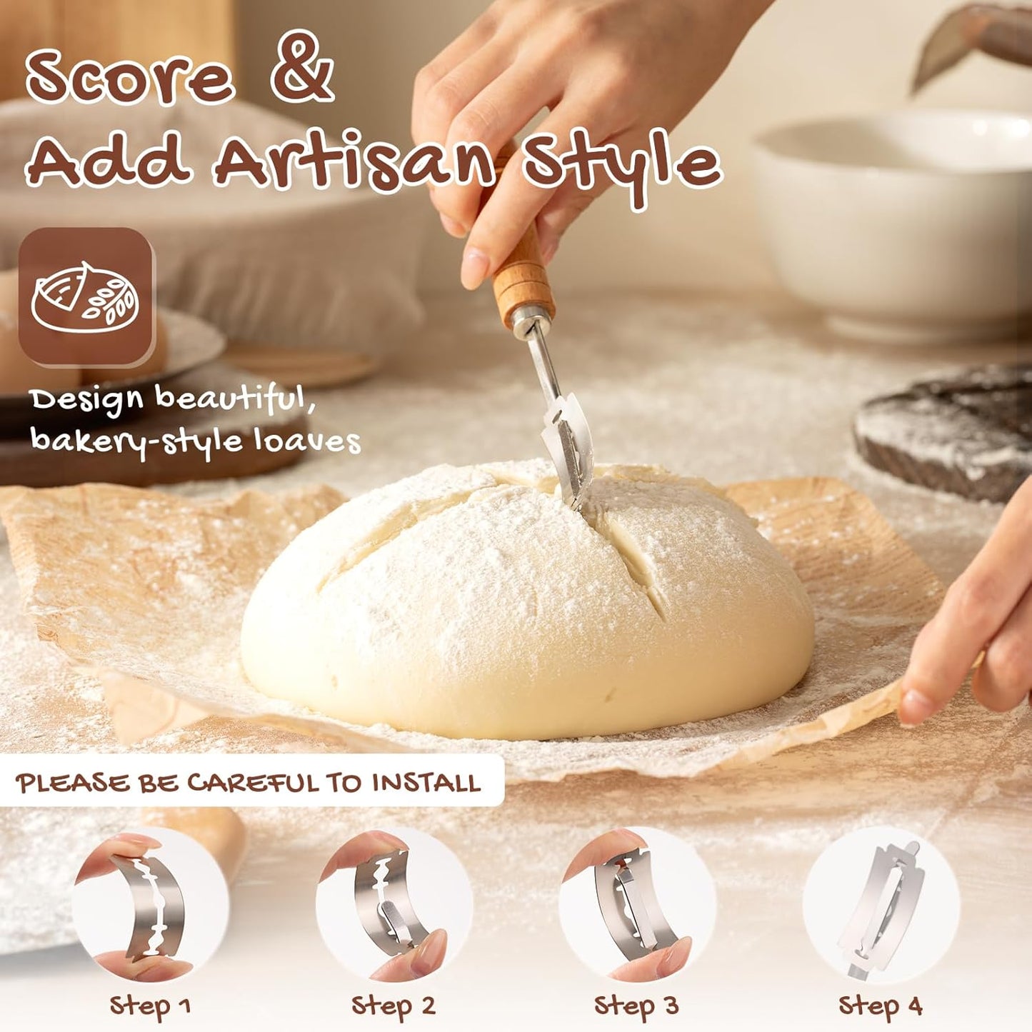Astercook Sourdough Starter Kit with Round & Oval Banneton Bread Proofing Basket, Starter Jar, Dough Whisk, Scrapers, Stencils, Complete Sourdough Bread Baking Supplies, Fathers Day Gift for Men