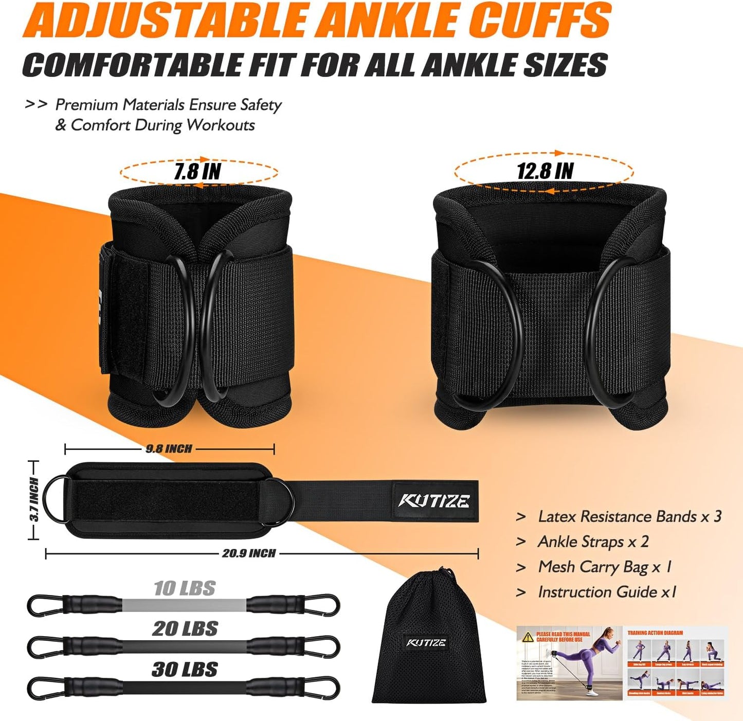 KUTIZE Adjustable Ankle Resistance Bands for Full-Body Workouts