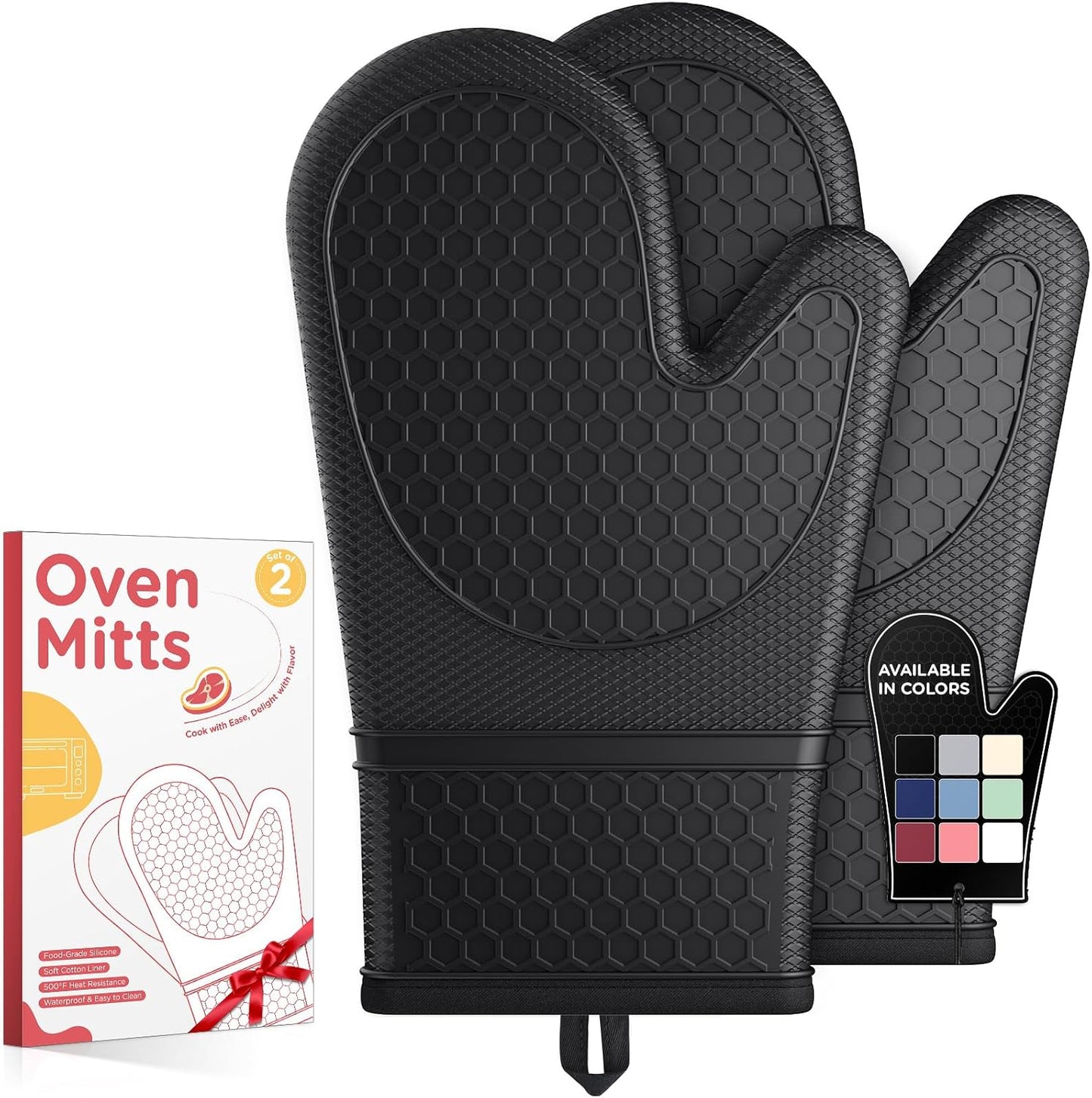 Kitsure Silicone Oven Mitts, Kitchen Gadgets, Apartment Essentials | 2 Pack Oven Gloves with Soft Lining, Non-Slip and Heat Resistant, Great Gift for Cooking, Baking