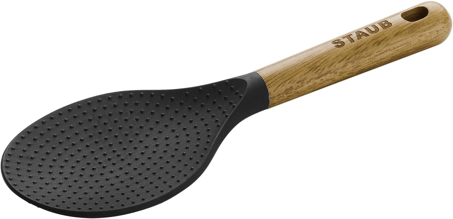 Staub Silicone with Wood Handle Cooking Utensil, Multi-function Spatula Spoon | BPA Free Silicone Cooking Spoon, Heat-resistant Silicone Head, Durable Acacia Wood Handle. Safe for All Cookware Surfaces.