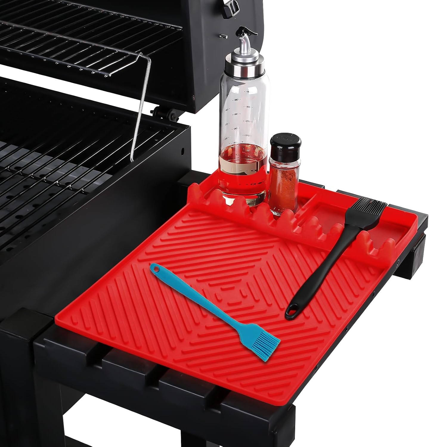 Find law Silicone Tools Mat for Griddle & Kitchen Countertop | Orange Side Shelf Spatula Mat with Drip Pad for Blackstone Weber Traeger Pit Boss Flat Top Grill Smoker, BBQ Gifts for Men