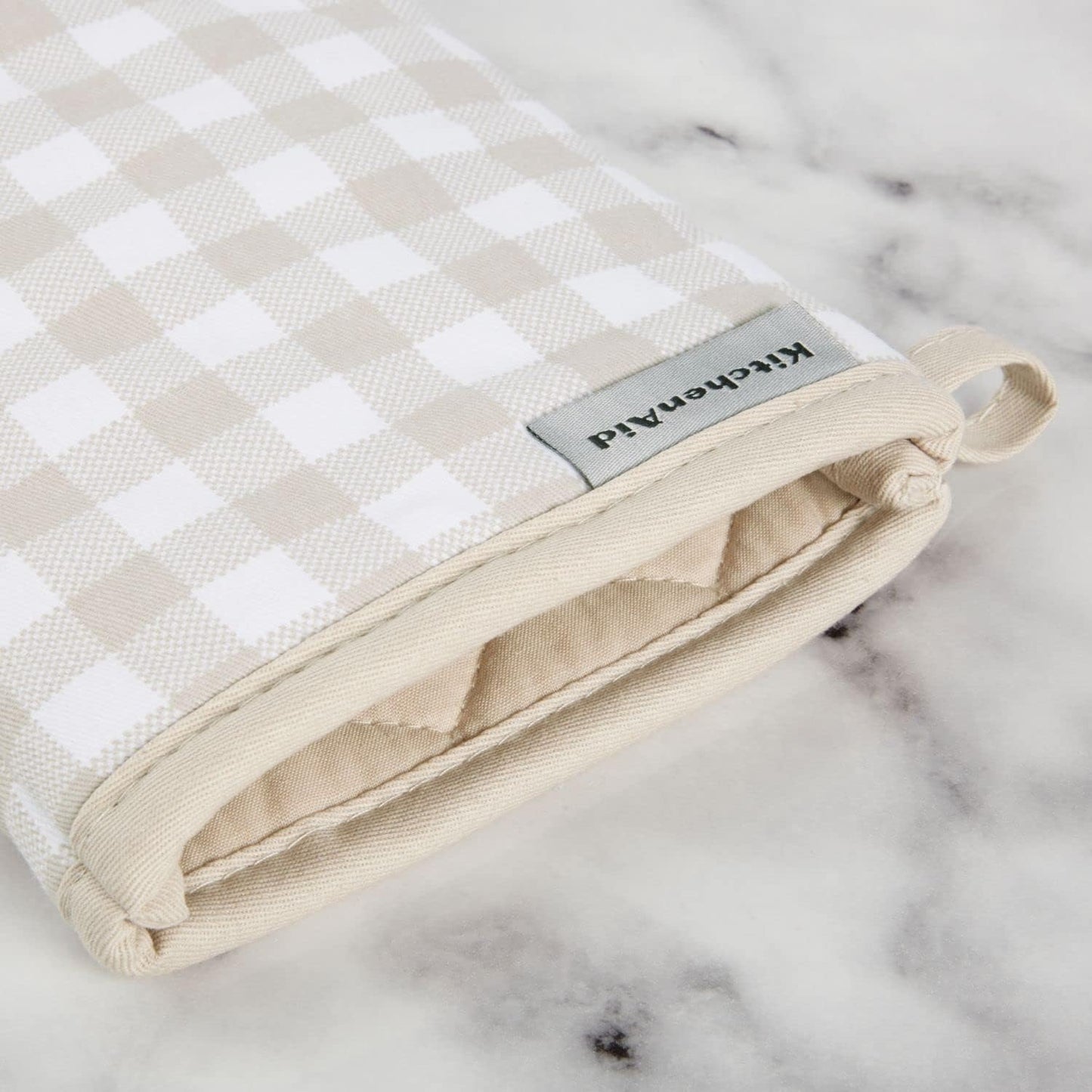 KitchenAid Gingham Oven Mitt 2-Pack Set, Milkshake Tan, 7"x13"
