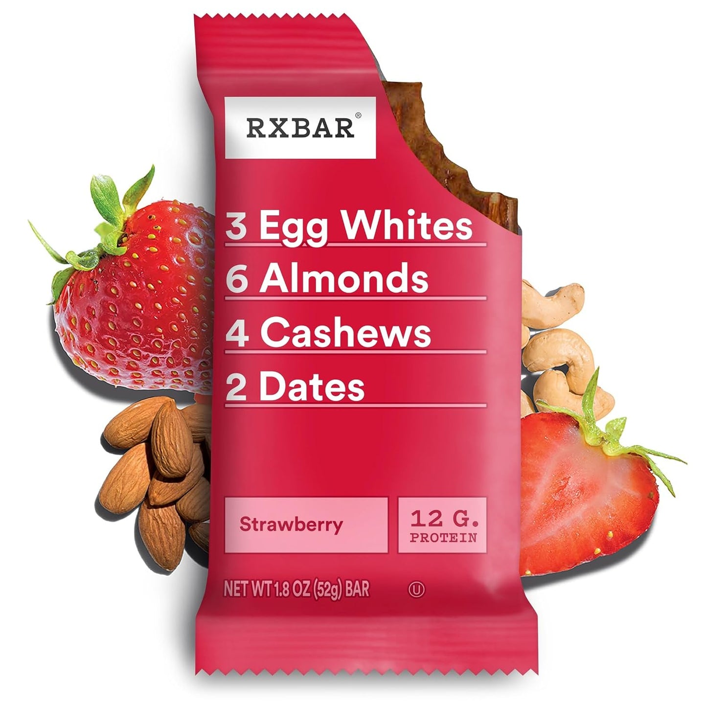 RXBAR Protein Bars, 12g Protein, Gluten Free Snacks, Strawberry, 12 Count Box
