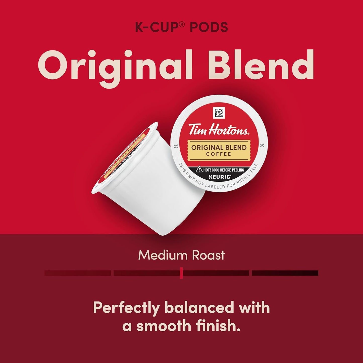 Tim Hortons Original Blend Medium Roast Coffee K-Cup Pods Compatible with Keurig Brewers 100ct