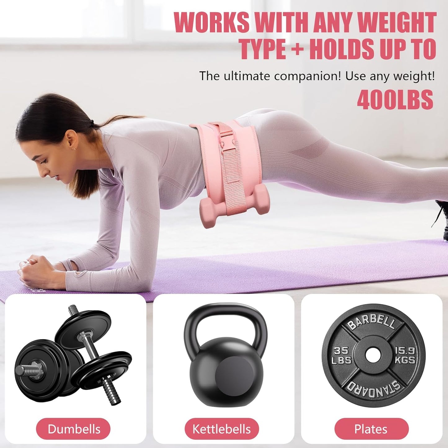 Exercise Hip Thrust Belt for Dumbbells, Kettlebells, and Plates, Comfortable and Durable
