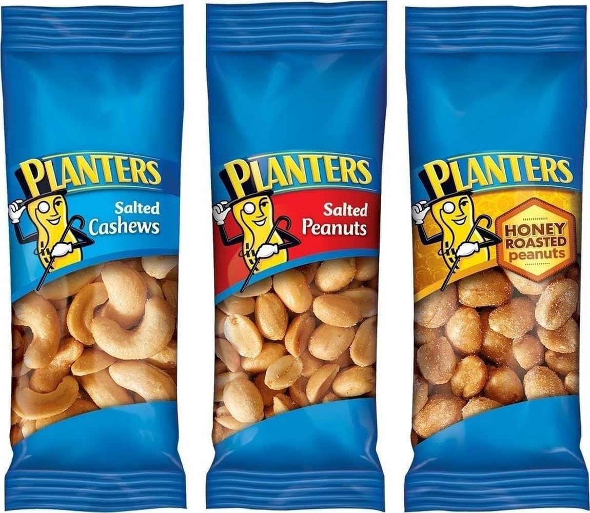 PLANTERS Variety Pack with Salted Cashews, Peanuts, and Honey Roasted Peanuts, 36 Count